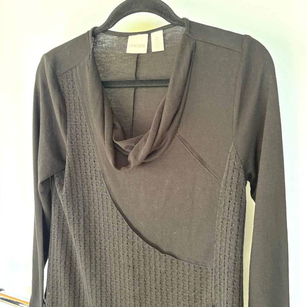 Chico’s Black Patchwork Boho Cowl Neck Shabby Chi… - image 5